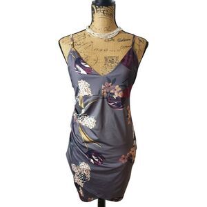 Floral Print Mini Slip Dress M Spaghetti Straps V-Neck Summer Resort Bodycon
